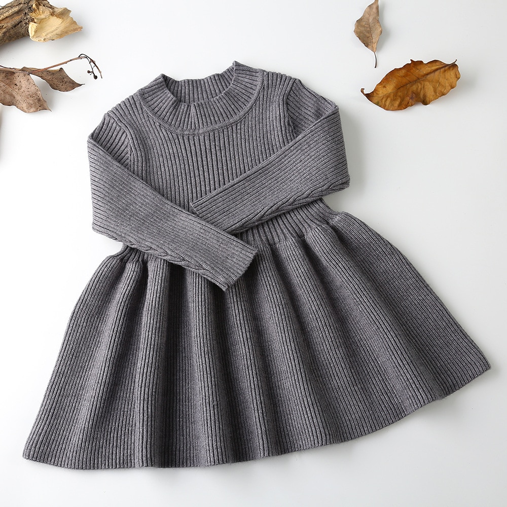 Girl's Ribbed Fabric Winter Dress