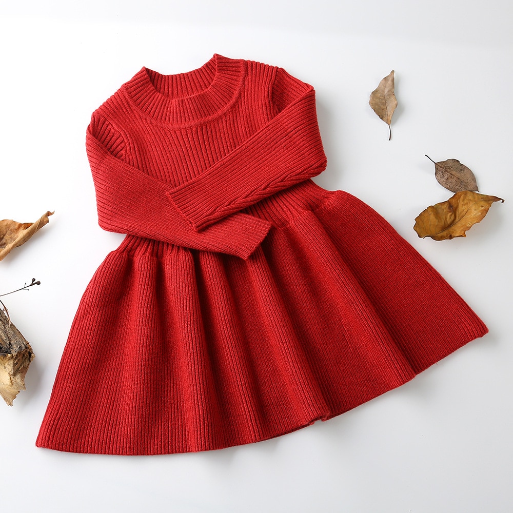 Girl's Ribbed Fabric Winter Dress