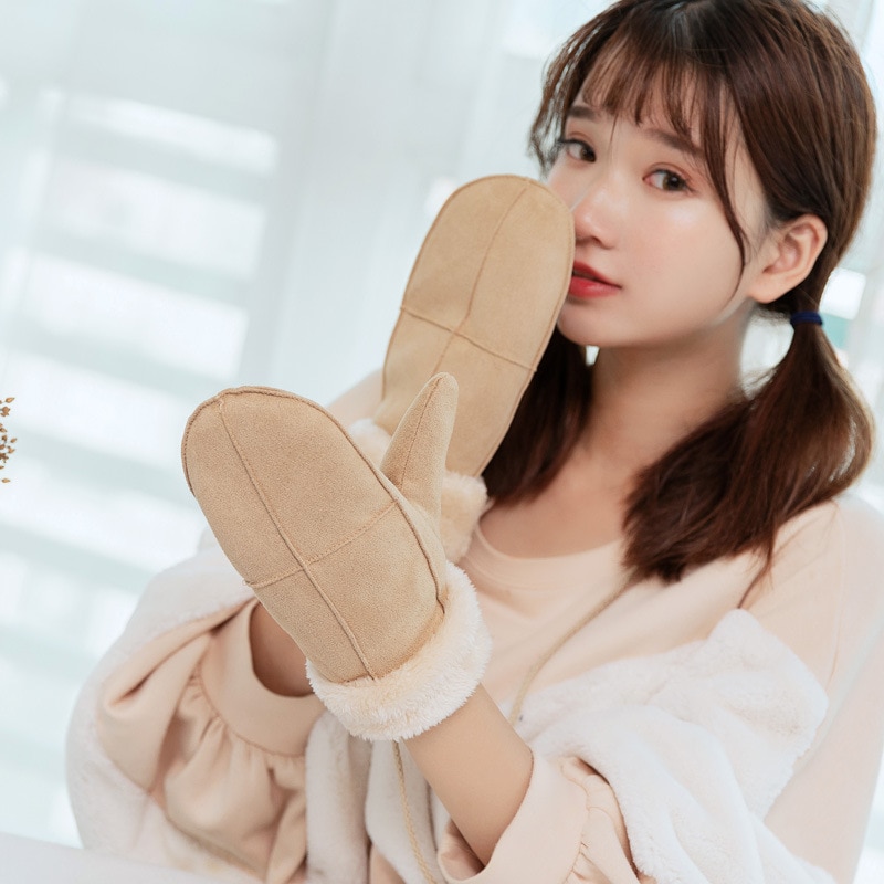 Women's Winter Thick Faux Wool Mittens