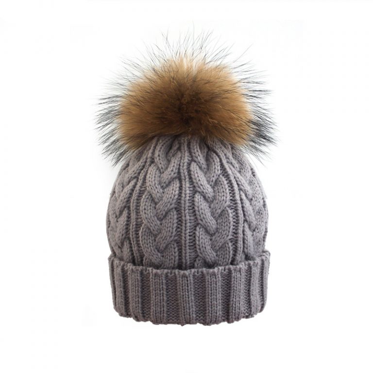 Colorful Winter Hats with Raccoon Fur Pom-Pom