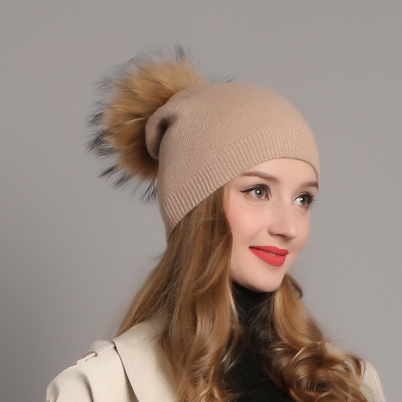 Women's Winter Hat Decorated with Pompom