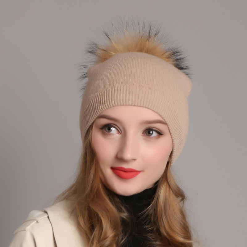 Women's Winter Hat Decorated with Pompom