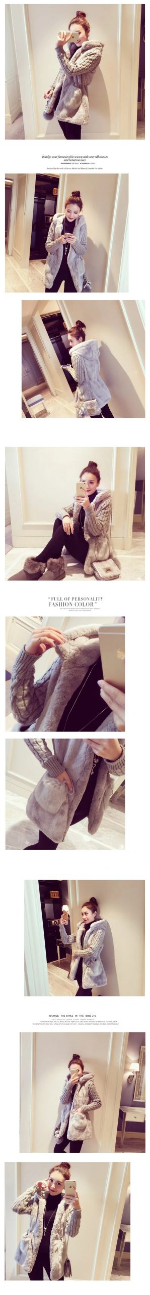 Women's Knitted Sleeve Plush Winter Jacket