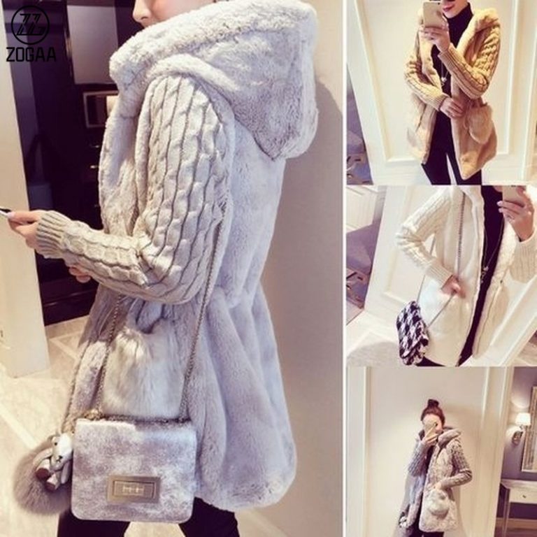 Women’s Knitted Sleeve Plush Winter Jacket