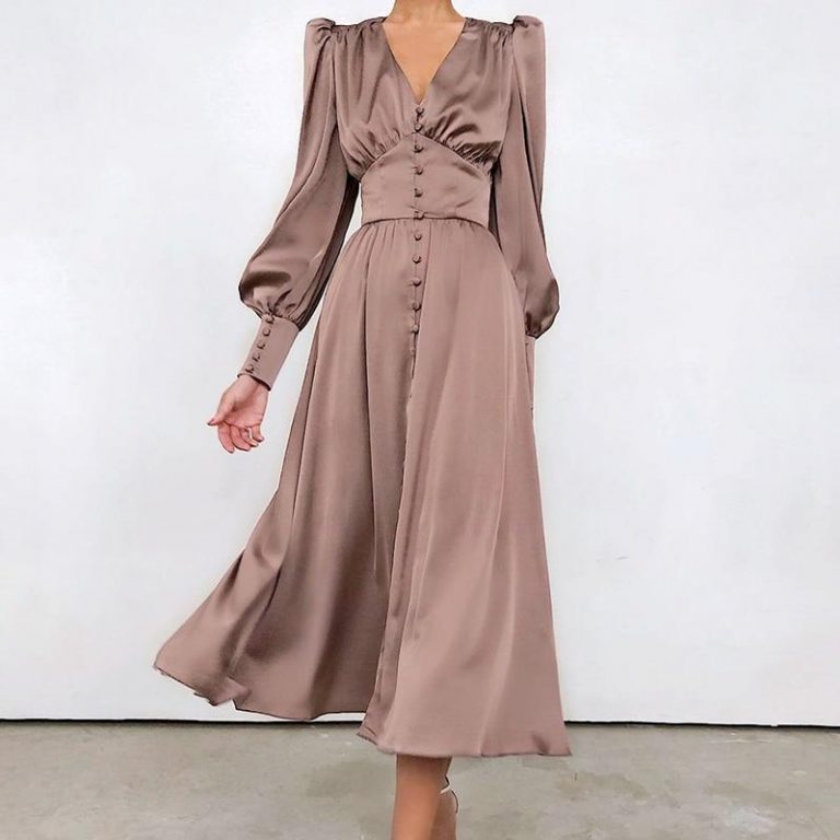 Women’s Satin Puff Sleeve Dress
