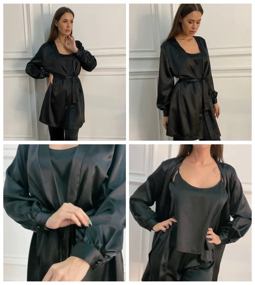 Lantern Sleeve Satin Robes Sleepwear